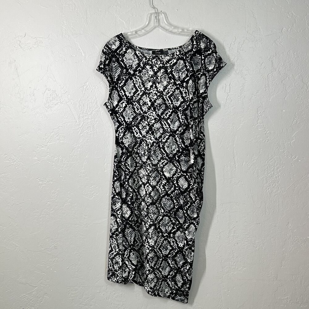 Apt 9 Dress XL Black White Snakeskin Print Short Sleeve Ruched Side Shoulders